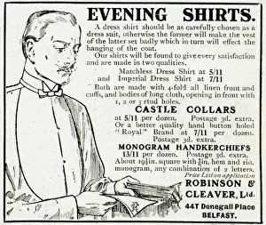 Collars Prints: Advert for Robinson & Cleaver Ltd evening shirts 1914