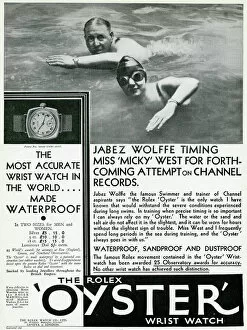 Watch Collection: Advert for The Rolex Oyster waterproof wrist watch 1930