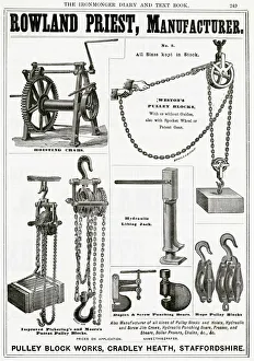 Hoists Gallery: Advert for Rowland Priest, manufacturer of pulleys 1889
