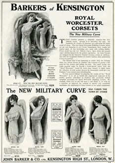 Corsets Prints: Advert for Royal Worcester new Military Curve corsets, WW1