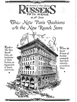 Fashions Prints: Advert for Russeks Store, New York - an institution of Paris fashion Date: 1924