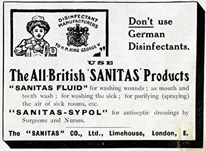 Antiseptic Collection: Advertisement for Sanitas disinfectant, WW1