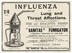 Lung Gallery: Advert for Sanitas flu fumigator 1900