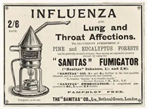 Throat Prints: Advert for Sanitas flu fumigator 1900