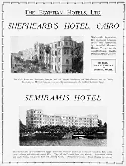 Advertisement, Shepheards and Semiramis Hotels, Egypt