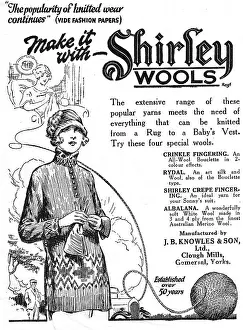 Advert for Shirley Wools, with encouraging before and after illustrations Date: 1920s