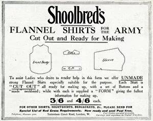 Images Dated 3rd September 2012: Advertisement for Shoolbreds flannel shirts, WW1