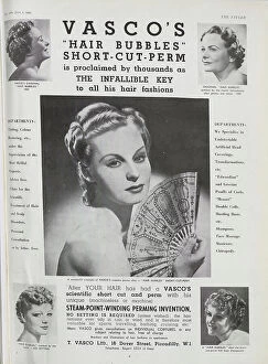 Vasco Collection: Advert showcasing a hairdresser's short cut and perm