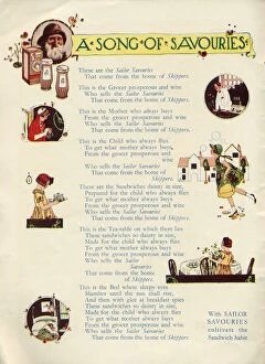 Mar21 Gallery: Advertisement for Skippers Sailor Savouries sandwich filling with a poem illustrated by