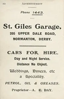 Advertisement for St Giles Garage, Normanton, Derby