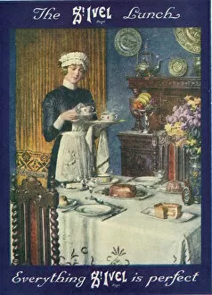 Mar21 Gallery: Advertisement for St. Ivel with a maid bringing bowls of soup (or cups of tea