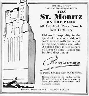 Advert for The St Mortitz on the Park Hotel, New York, 1931