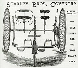 Images Dated 19th October 2017: Advert for Starley Bros. Coventry tandem tricycle 1884