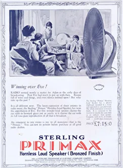 Advert for Sterling Primax hornless loud speaker, 1925