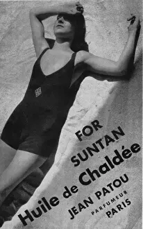 Sun Bathing Prints: Advert for suntan cream from Jean Patou, Paris 1930