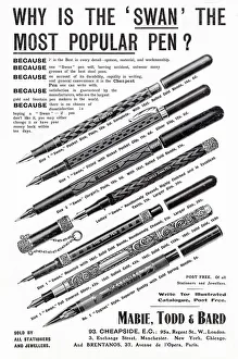 Bard Prints: Advertisement for Swan decorative fountain pens. Date: 1904