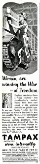 Protection Prints: Advert for Tampax, Women are winning the War of Freedom
