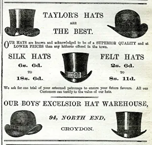 Taylors Prints: Advert for Taylor's Hats, Croydon, Surrey