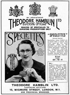 Appointment Gallery: Advert Theodore Hamblin, fold-away spectacles 1937