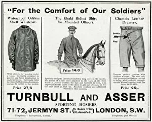 Turnbull Collection: Advert for Turnbull and Asser comforts for soldiers 1915
