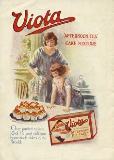 Advertisement for Viota 'Afternoon Tea' cake mixture, one packet makes 18 of the most