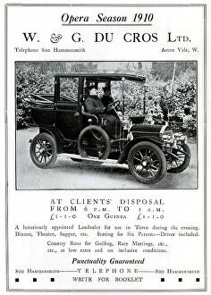 Acton Collection: Advert, W & G Du Cros Ltd, luxury motor car hire