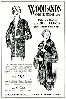 Woollands Prints: Advert for Woollands practical bridge coats 1929