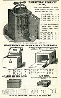 Images Dated 12th September 2019: Advert, wrought-iron fireproof safes and deed boxes
