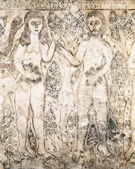 Coptic Prints: Adam and Eve. 10th c. Coptic art. Fresco. EGYPT