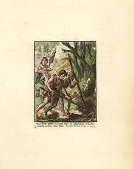 Wenceslaus Collection: Adam and the skeleton of Death uprooting a tree
