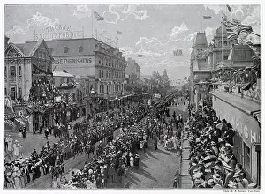 Thoroughfare Prints: Adderley Street, crowds gather to watch thoroughfare going past