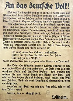 Notice Prints: Address from Kaiser Wilhelm II to the German people, WW1