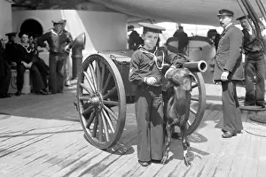 Admiral Sampsons son and Pitch the Goat Mascot on USS New Y