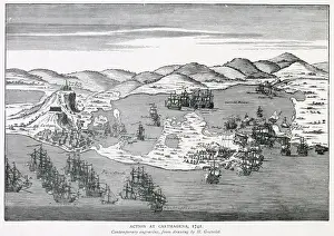 1741 Prints: Admiral Vernon bombards Cartagena. Date: circa 1741