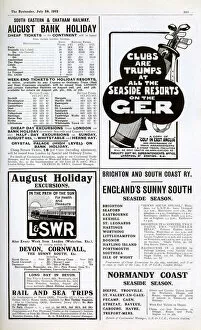 Images Dated 1st March 2018: Adverts including for holiday excursions, 1912