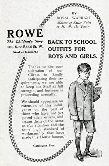 Advertisements for Rowe and D H Evans school outfits Advertisements for Rowe and D H Evans school outfits