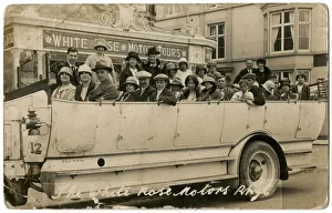 Sightseeing Gallery: Adults and children in a large charabanc, Rhyl, North Wales
