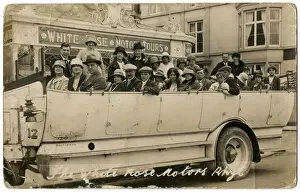 Adults Prints: Adults and children in a large charabanc, Rhyl, North Wales
