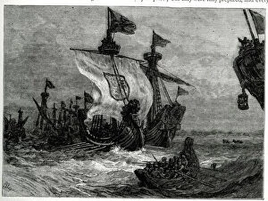 Flanders Collection: Advance of the English fleet, Battle of Damme, County of Flanders, 30-31 May 1213