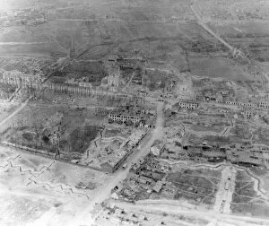 Aerial photograph of ruined suburbs, Arras, France, WW1