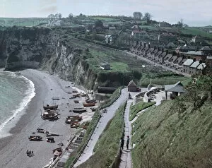 Beer Collection: Aerial view of the beach and cliffs at Beer, East Devon