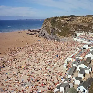 Newquay Prints: Aerial view of the beach at Newquay, Cornwall