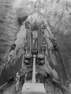 Aerial view, bows of a British cruiser, WW1