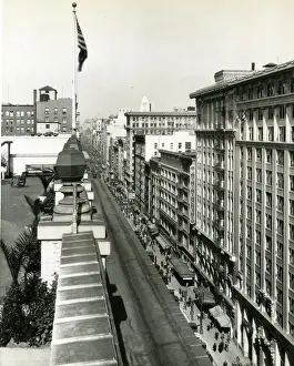 Ninth Prints: Aerial view of Broadway, near Ninth Street, Los Angeles