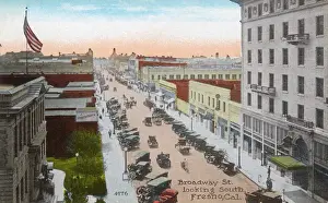 Aerial view of Broadway Street, Fresno, California, USA