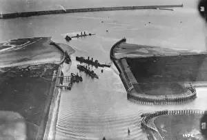 Aerial view of Bruges Canal, Zeebrugge, Belgium, WW1