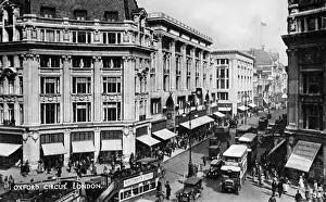 Aerial view, busy scene at Oxford Circus, Central London