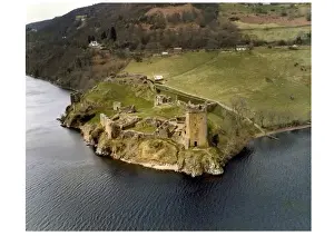 Aerial view of Castle Urquhart, Loch Ness, Scotland