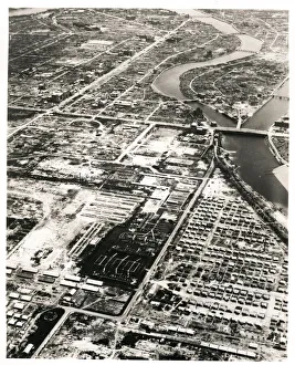 Aerial view of the city of Hiroshima, Japan, atom bomb 1945