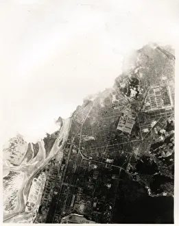 Aerial view of the city of Hiroshima, Japan, atom bomb 1945